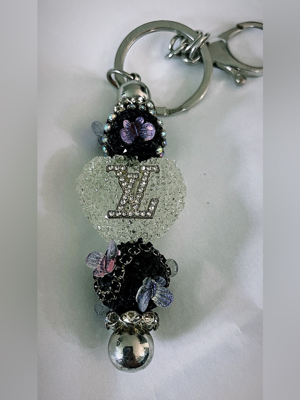 Louis Vuitton Crystal Bead Keychain in White, Black & Purple